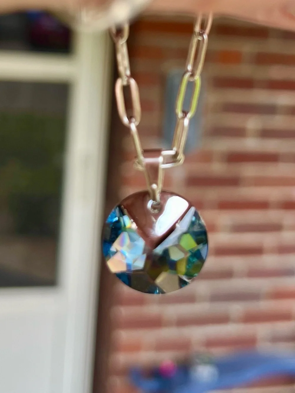 Aquamarine Swarovski Crystal Pendant Necklace in Teal Blue - handmade